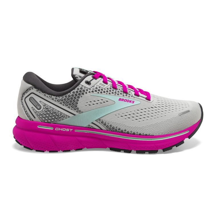 Brooks Ghost 14 Cushioned Women's Road Running Shoes - Oyster/Yucca/Pink (94570-OZPN)